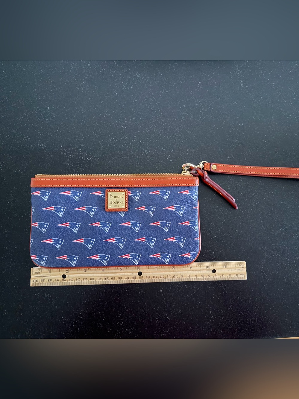 Dooney & Bourke Navy and Brown Patriots Pattern Wristlet